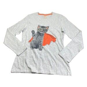 Cat & Jack Girl’s Size Large 10-12 Grey Superhero Cat Halloween Graphic T Shirt